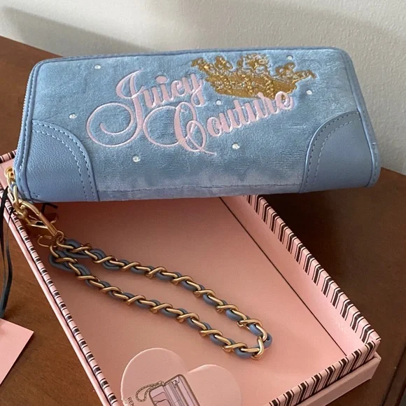 Juicy Couture Light Blue Wallet with Gold and Pink Embroidery - Picture 2 of 10